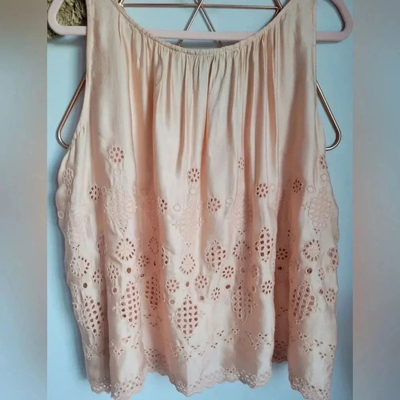 Anthropologie, New Vanessa Virginia Peach Sadie Swing Eyelet Tank Top Size 12 - Picture 7 of 11